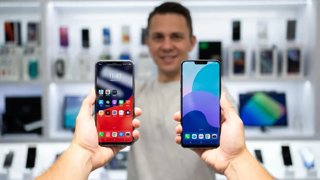 a consumer comparing American-designed smartphones