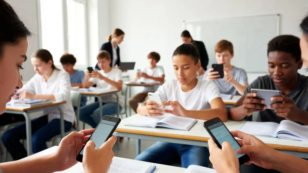 students using smartphones
